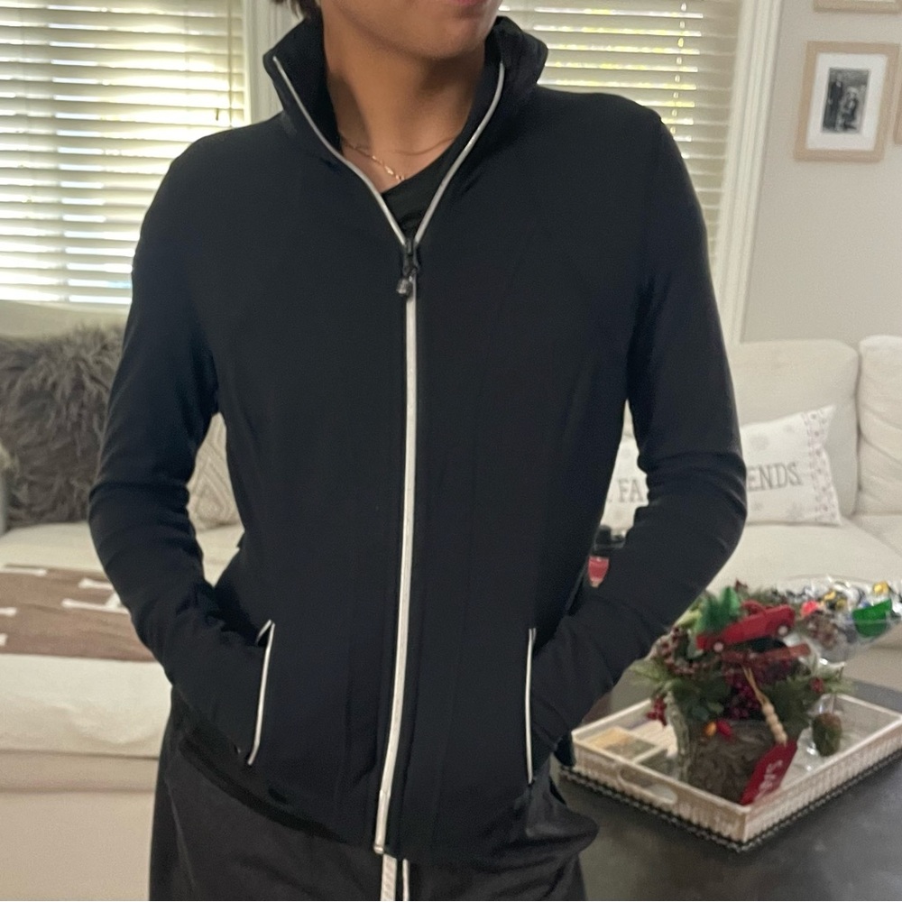 Black Zip-Up Jacket with White Trim